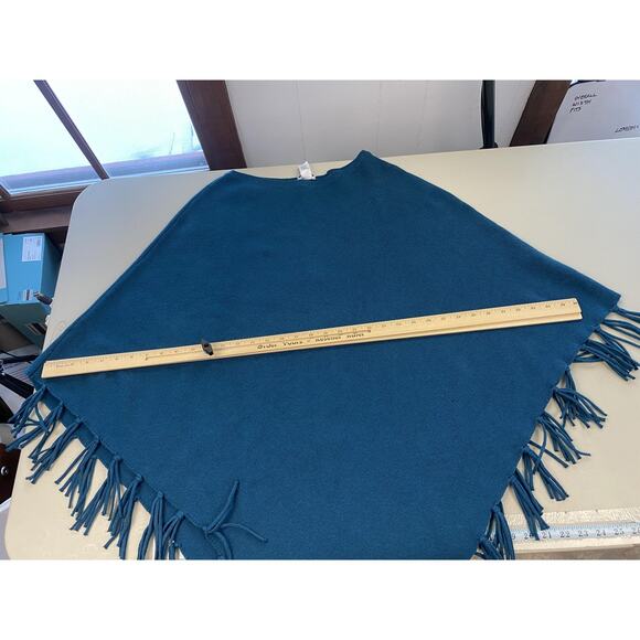 J Jill Sweater Poncho Womens XL 1X 2X 3X Teal Blue Fringe Jewel Tone Cozy NEW - Picture 6 of 11